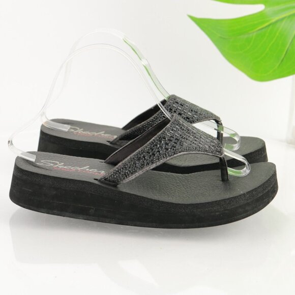 Skechers Womens Vinyasa-Stone Candy Sandal Size 9 Black Thong Flip Flop Slide - Picture 4 of 11